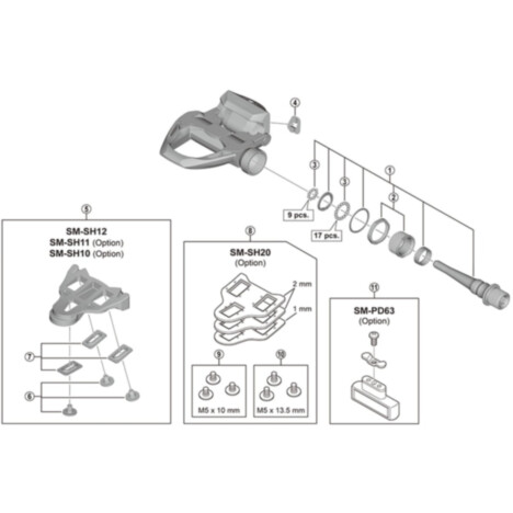 Shimano Spares PD-R9100 pedal axle assembly, left hand, 4 mm longer type
