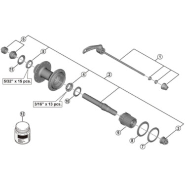 FH-MT500-B complete hub axle, 152 mm