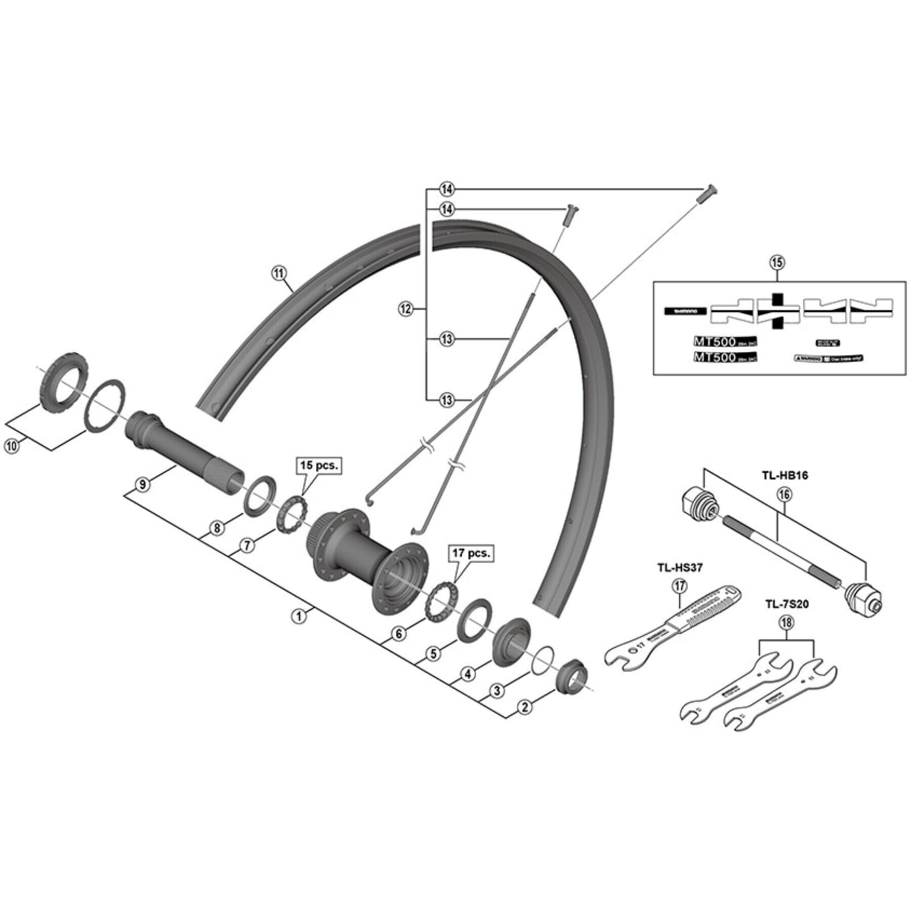 Shimano Spares HB-M618 complete hub axle