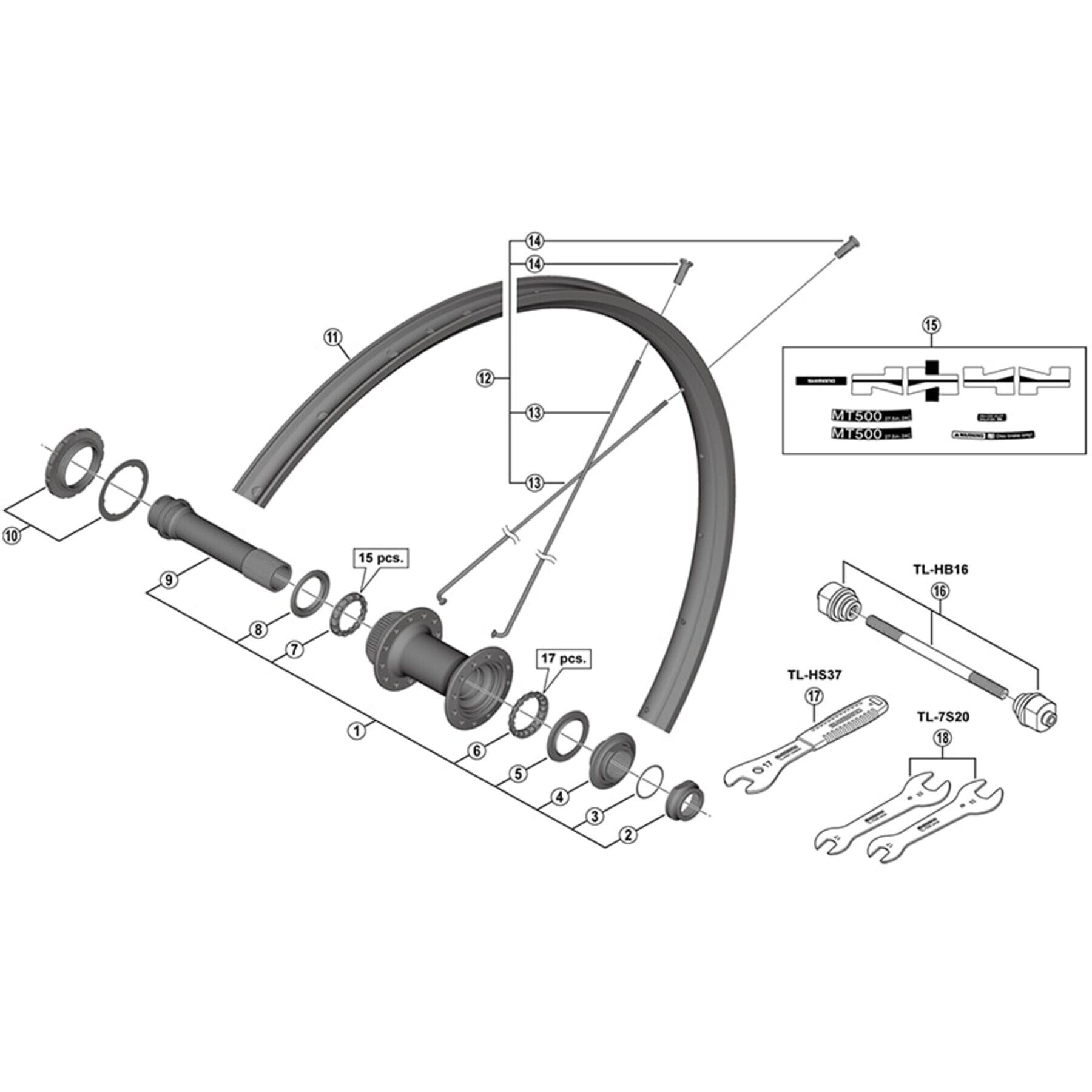 Shimano Spares HB-M618-B Complete hub axle