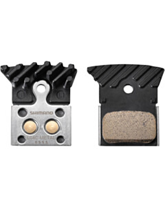 Shimano L04C-MF disc pads &amp; spring, metal sintered, alloy/stainless back, cooling fins