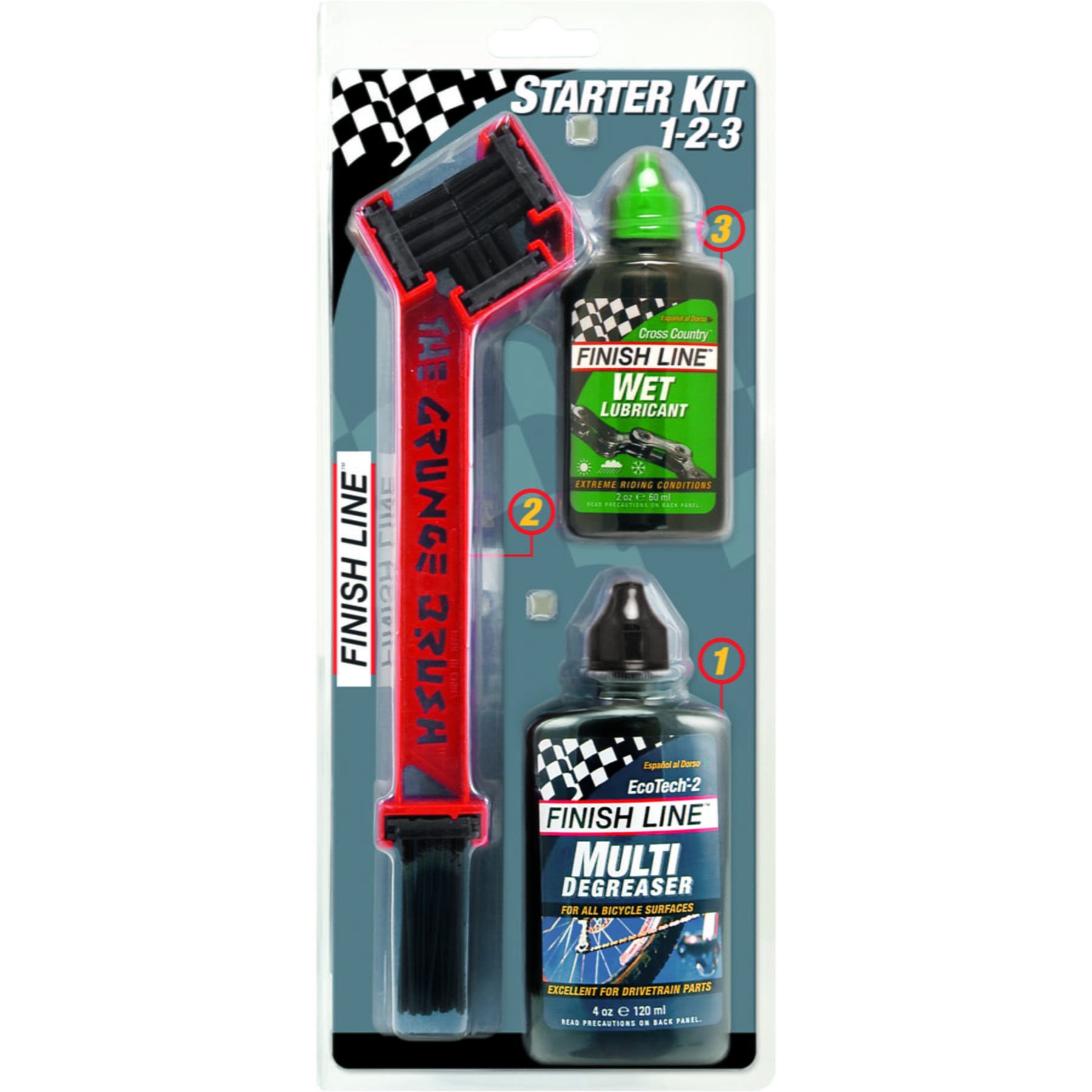 Finish Line Starter Kit Value Pack - Ecotech Degreaser / Dry Chain Lube / Grunge Brush