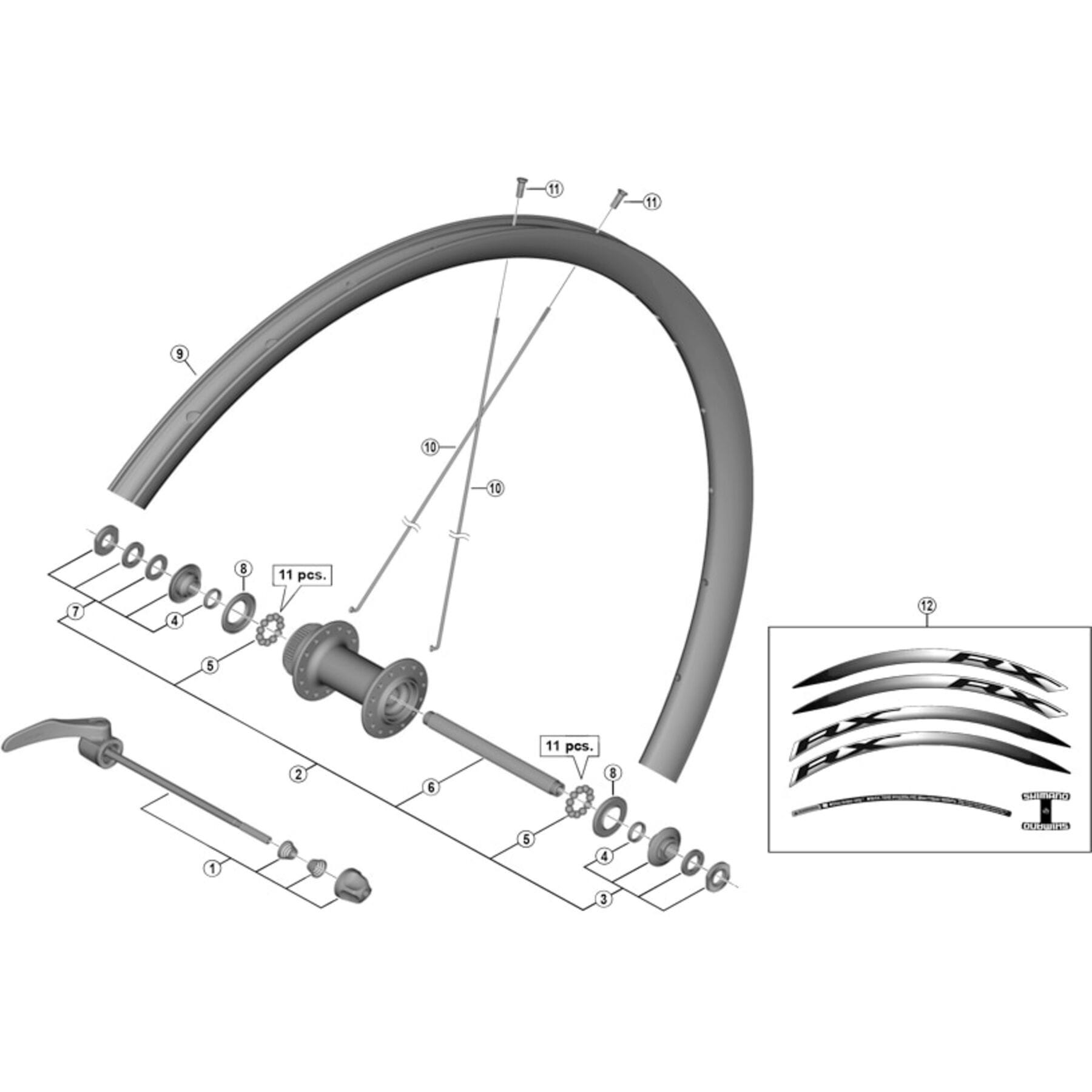Shimano Spares WH-RX010-F complete hub axle