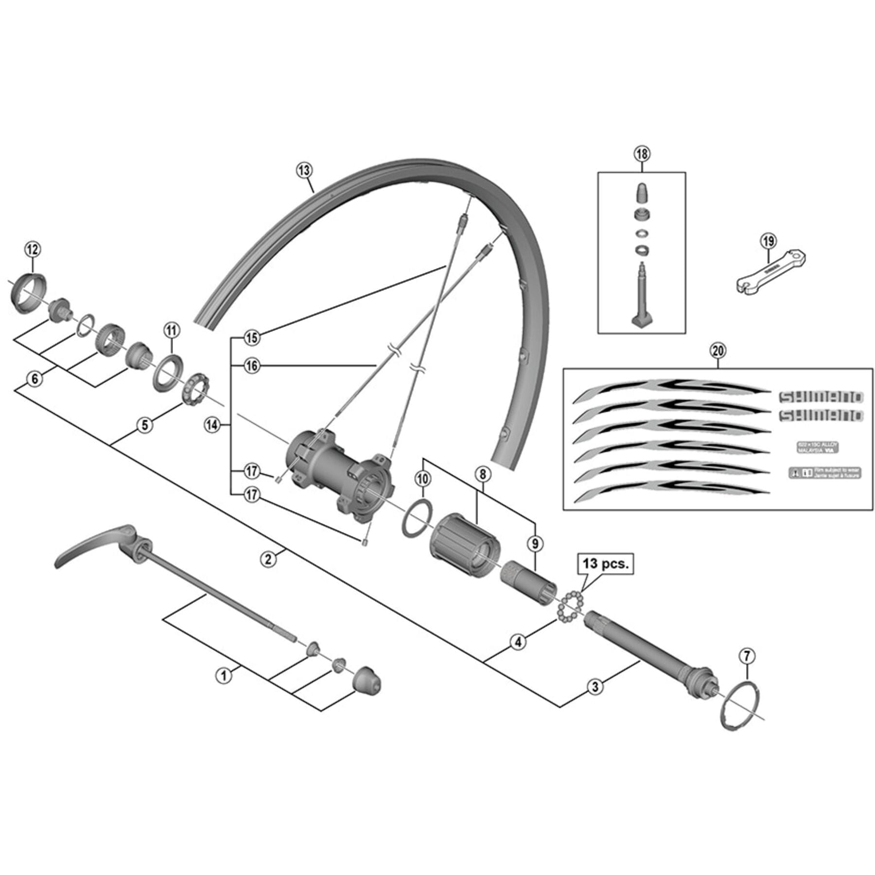 Shimano Spares WH-RS500-TL-R complete quick release