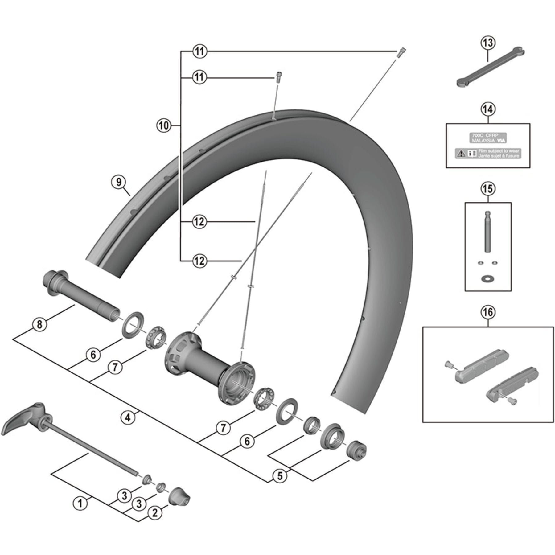 Shimano Spares WH-R9200-C50-TU-F complete hub axle