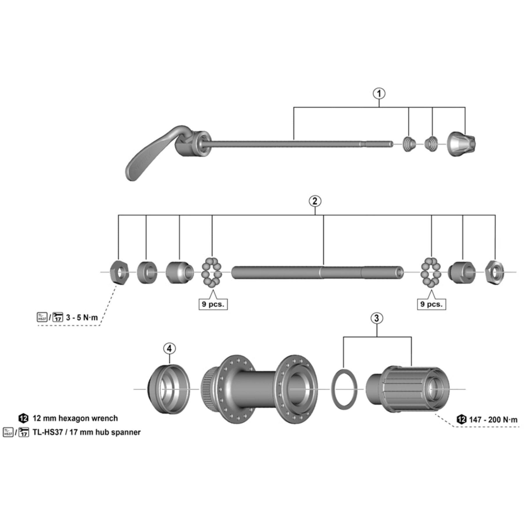 Shimano Spares FH-TX505 complete hub axle