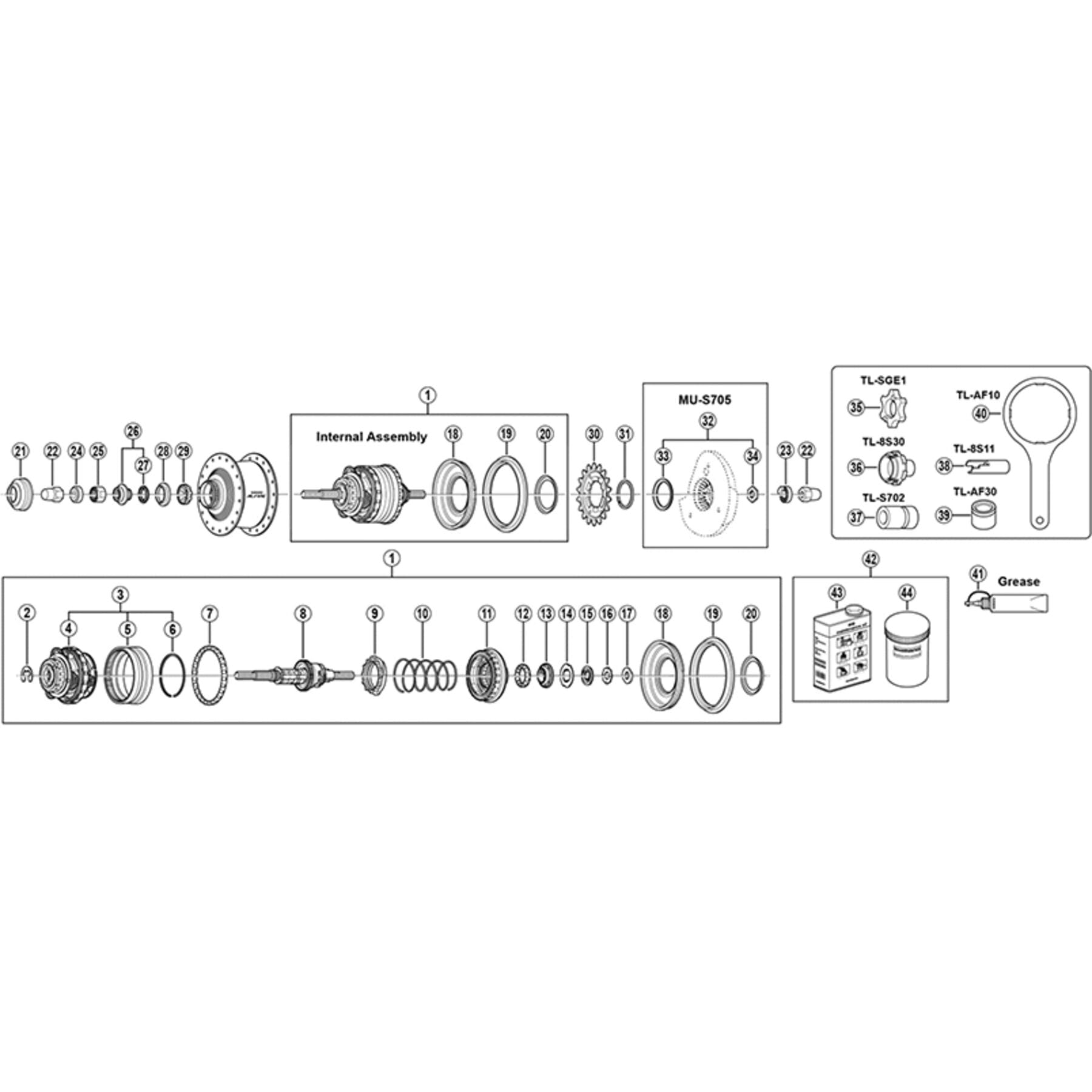 Shimano Spares SG-S505 Internal assembly