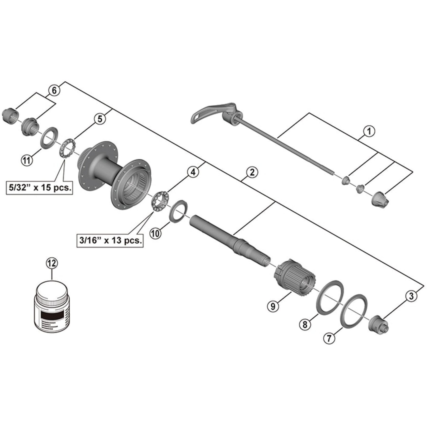 Shimano Spares FH-MT500-B complete hub axle