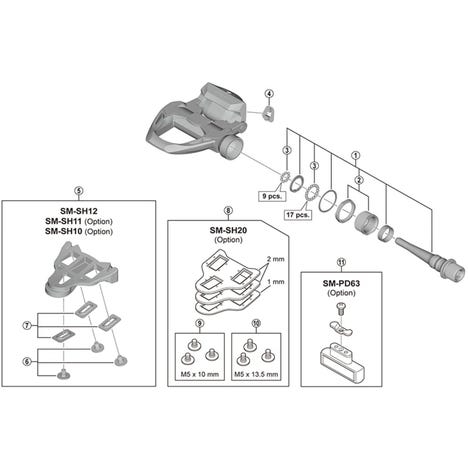 Shimano Spares PD-R9100 pedal axle assembly, left hand, 4 mm longer type