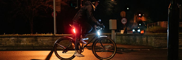 Knog light on a bike in the dark